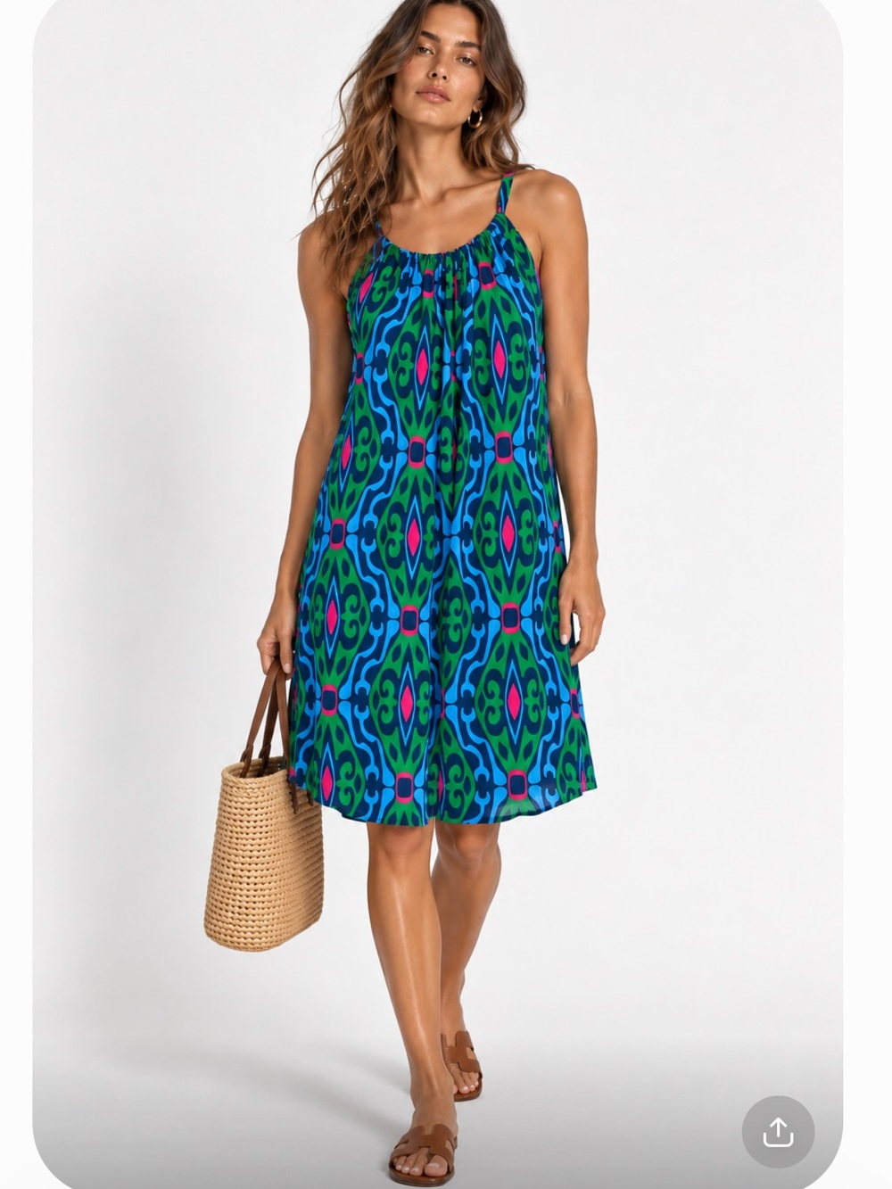 ESCAPADA Sleeveless Blue & Green Patterned Halter Dress Vacation Resort Wear